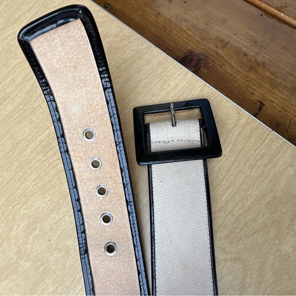 Oscar De La Renta Wm’s Wide Canvas Patent Black Leather Belt Sz XS/XXS main image 15